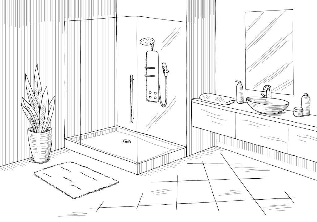 Sketch of a modern bathroom.